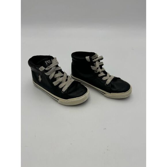Polo Ralph Lauren Men's Black Leather Rubber Sole Mid Top Sneakers Size 11 - Picture 1 of 5